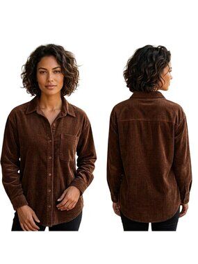 NWT Ultra Flirt Womens Medium Cappuccino Brown Corduroy Shacket Shirt Jacket